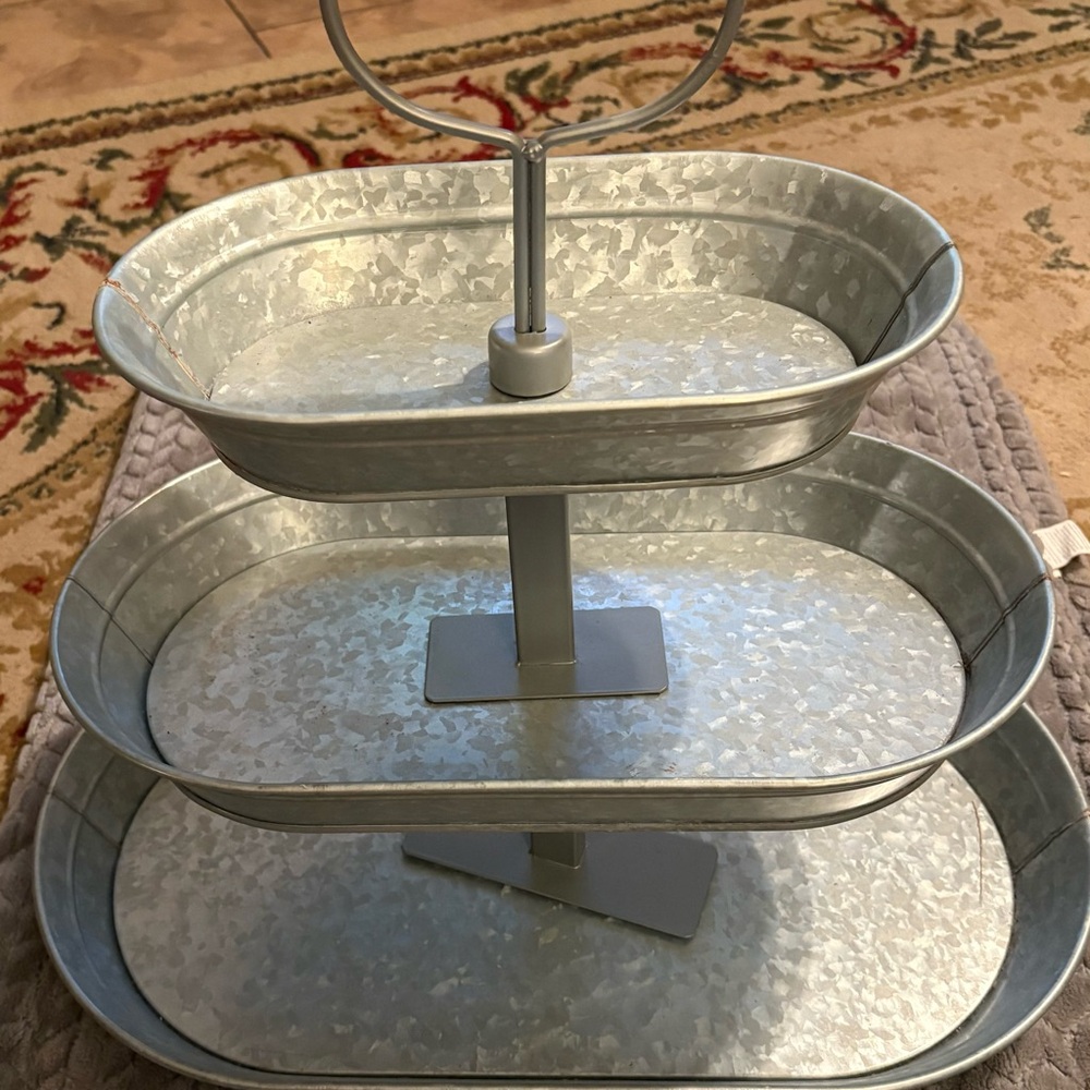 Three-Tier Galvanized Metal Stand